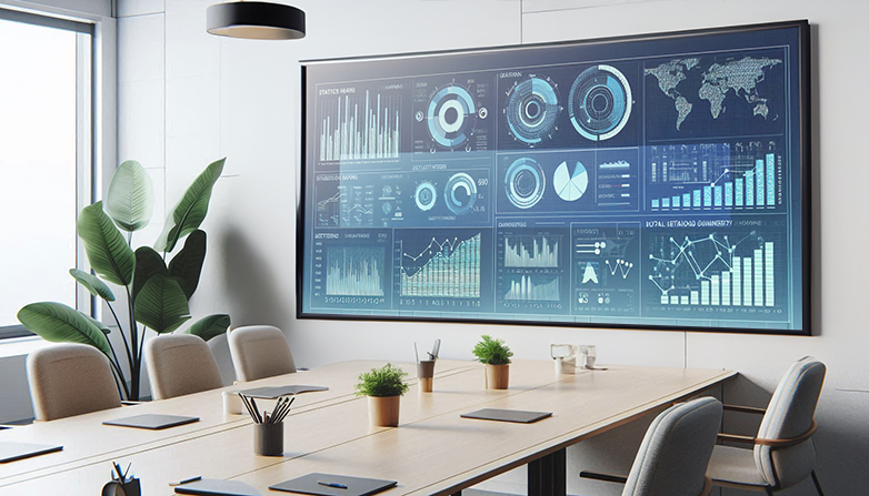 Display Buro mit tabellen und statistiken