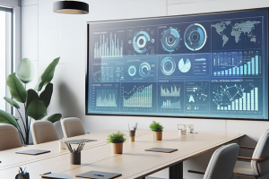 Display Buro mit tabellen und statistiken